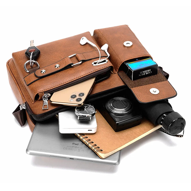 Leather Fashion Men's Shoulder Bag Portable Leather Handbag Business Briefcase Travel Man Crossbody Bags Brand High Quality Men Bags