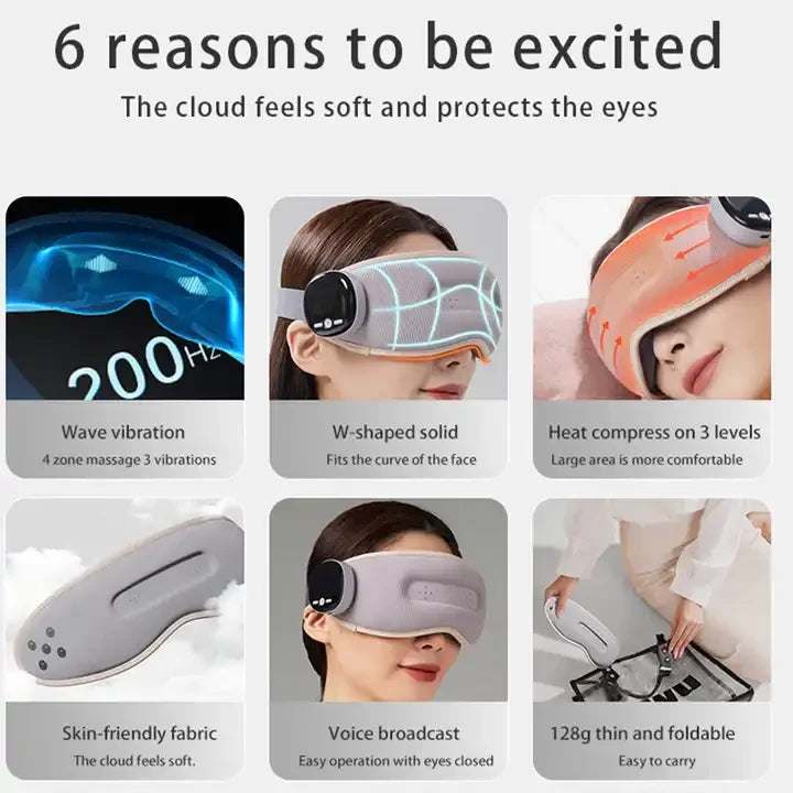 NEW Arrivals Japanese Eye Massager with Heat, Smart Eye Massager for Migraines,6 Modes ,Heat Compression Eye Massage, Heated Eye Massager Foldable