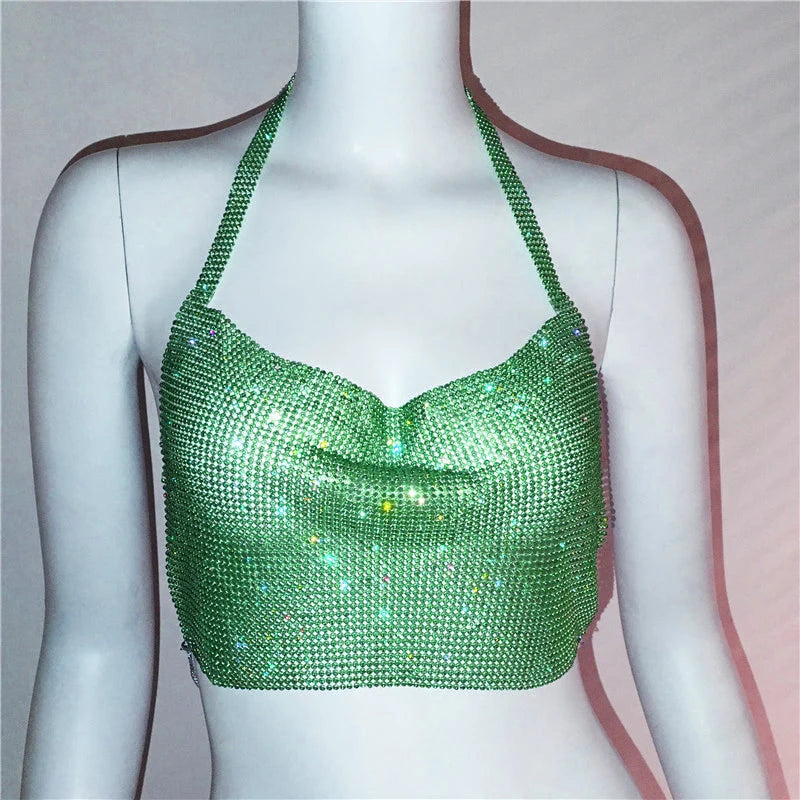 NEW Arrivals 7 Colors Sparkly Diamond Tank Top for Women, Crystal Rhinestone Spaghetti Strap, Sexy Backless, Club Crop Top, Festival Rave Party Tops