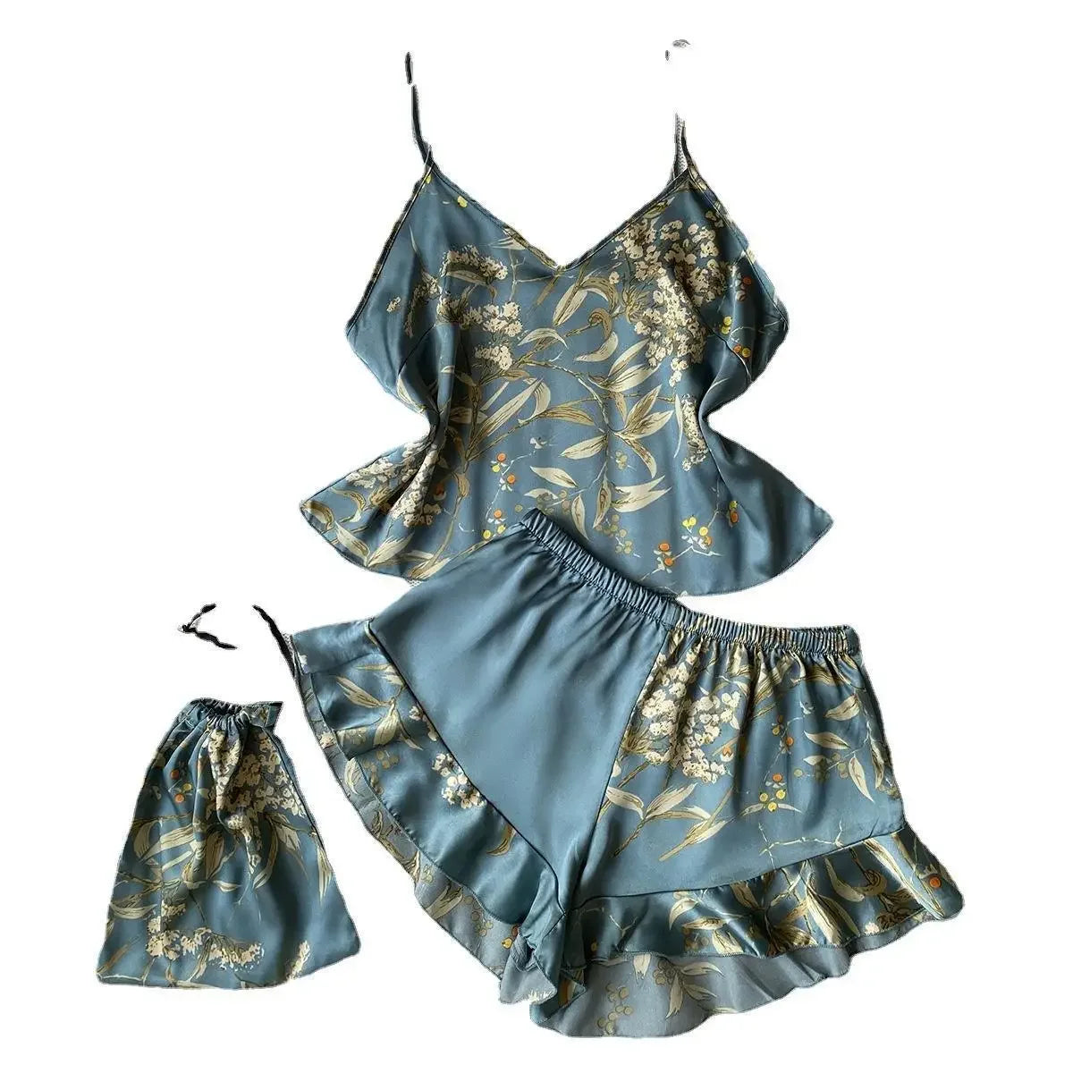 NEW Arrivals 2PCS Set S-XL 5 Colors Summer Fashion Sexy Silk Luxury Pajamas Set Short Pants Home Clothes Set V-Neck Sleeveless Women's Sleepwear Suit