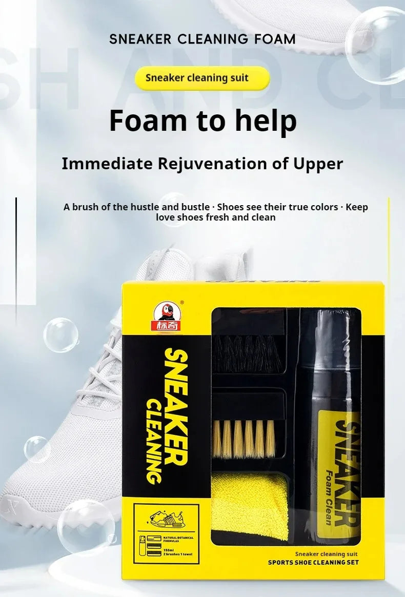 NEW 4PCS Set Sport Sneakers Shoes Cleaner Premium Water-Free Foam Sneaker Brush Towel Set Footwear Work on White Suede Boot 150ML Dry Cleaning Kit Sports Supplies