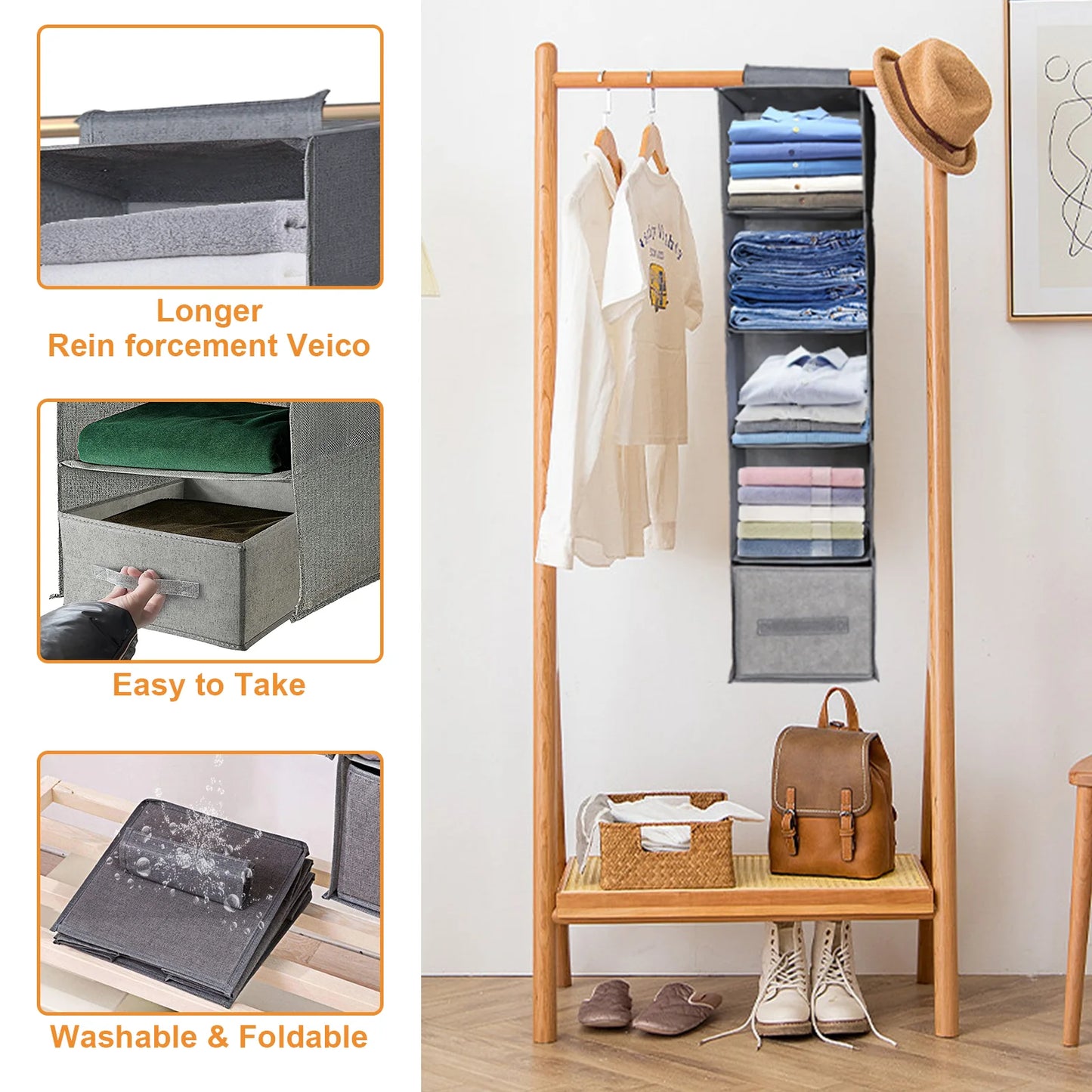 Hanging Closet Rack Shelf Tidy Hanger Wardrobe Storage Organisers Clothes Organizer Holder Collapsible Hanging Storage Shelves
