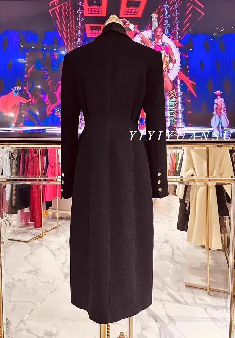 NEW Arrivals UK S-2XL Size Vintage Black Autumn Winter Clothes Long Sleeve Bodycon Pencil Notched Blazer Suit Coat Midi Dresses Women Office Lady Suit