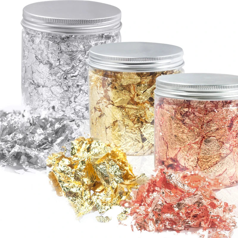 3G Nail Art Accessories Gold Silver Copper Foil Sequins Glitter Leaf Flake Sheet Bulk Foil Paper For Gilding Manicure Decoration