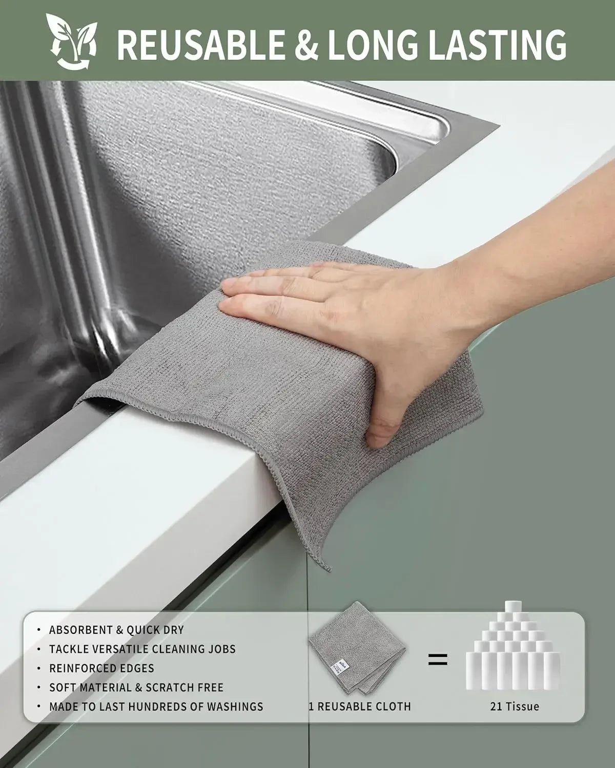 NEW 50/100PCS Set Gray Bamboo Charcoal Thickened Super Absorbent Dishcloth Anti-Grease Kitchen Wiping Rags Microfiber Floor Windows Cleaning Cloths Home Cleaning Supplies