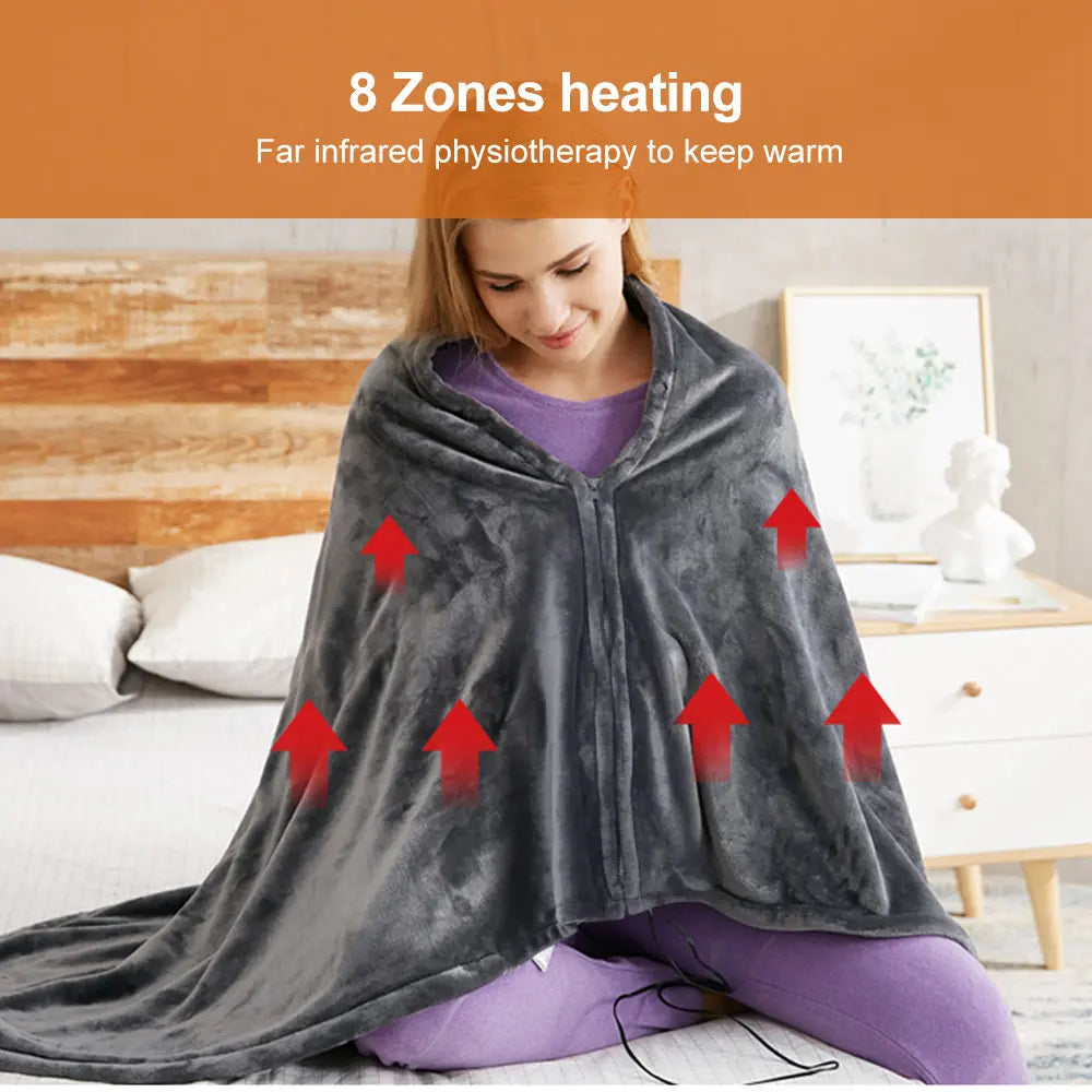 150*80cm Heated Blanket Wrap Portable USB Electric Blanket Shawl Adjust Flannel Throw Blanket Winter Heats Up Quickly Heated Cap