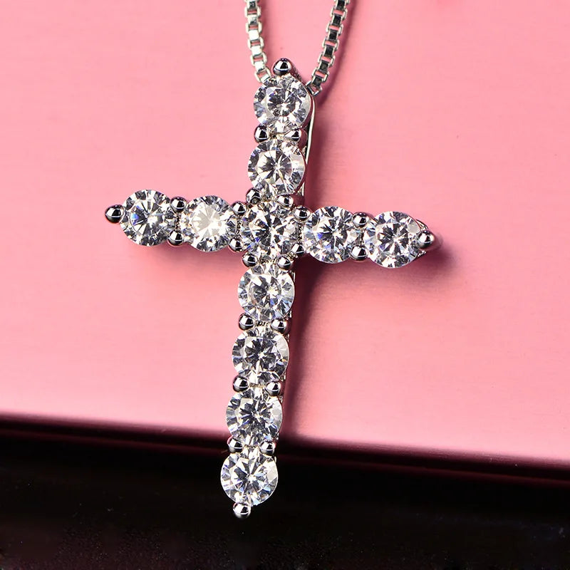 16-24inches 925 Sterling Silver Necklace Box Chain Shinny Crystal Classic Cross Pendant For Women Men Fashion Jewelry Gifts