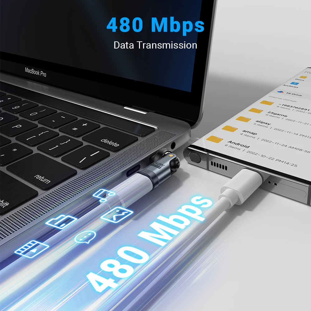 NEW PD240W USB C to Type C OTG Adapter 540 Rotation 5A Fast Charge Cable Converter for iPhone 16 MacBook Samsung Xiaomi Laptops Electronic Supplies