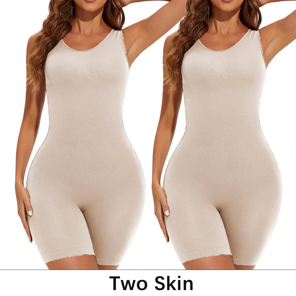 NEW Arrivals 2PCS Set S-2XL Sexy Bodysuits Full Coverage Shapewear Thigh Slim Body Suit Wide Shoulder Body Shaper Jumpsuit Seamless Shapers Slimmer