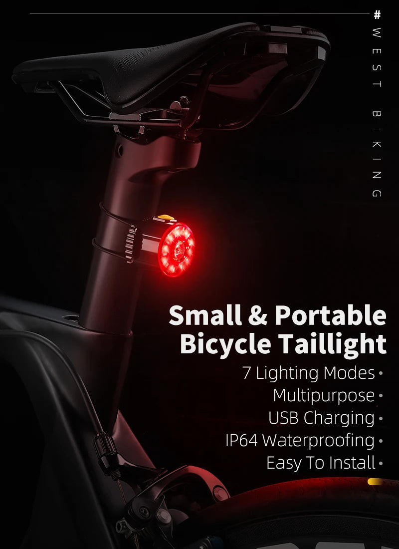 NEW Arrivals Smart Bicycle Tail Rear Light Brake Warning Taillights IP64 Waterproof USB Rechargeable Flash Light Bike Accessories