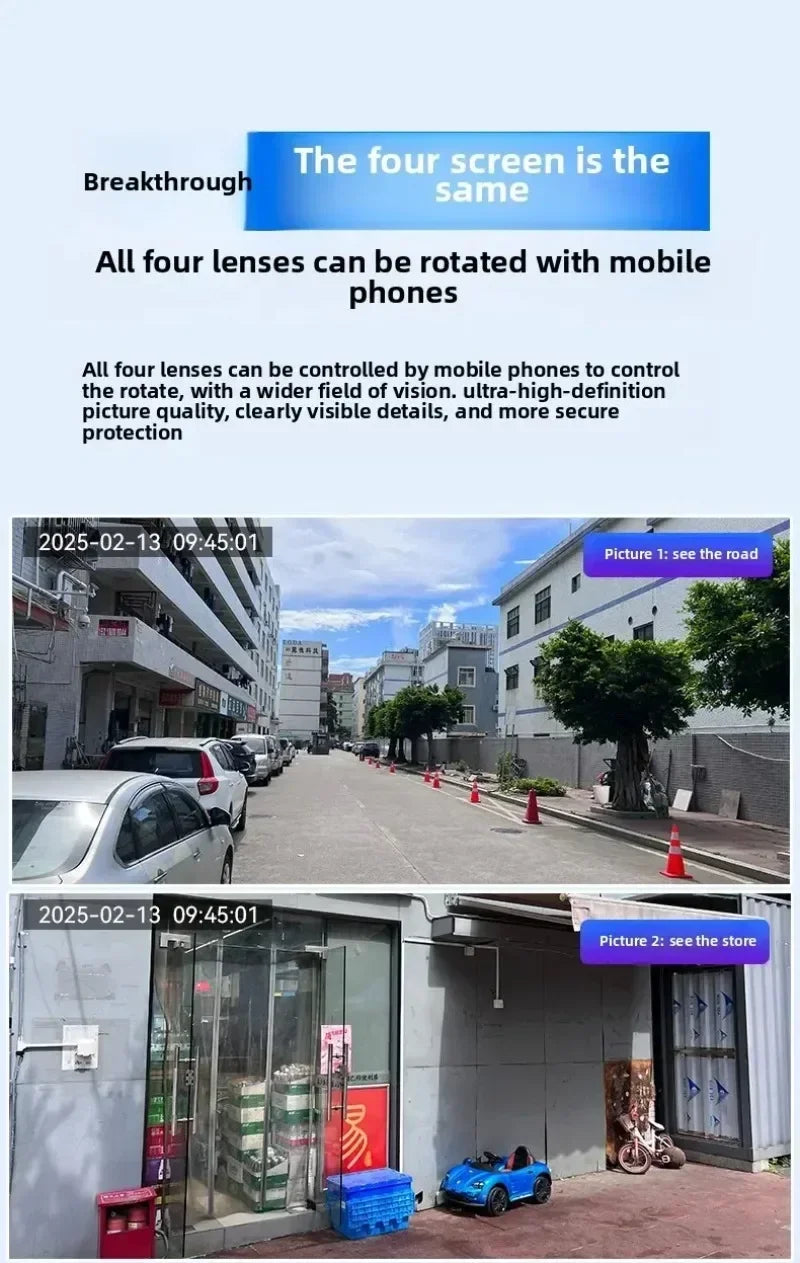 NEW 20MP Surveillance Camera 10K With Four Screens Four Pan Tilt zoom, 360° Panoramic View Home Outdoor Office Factory Wireless Wi-Fi 128GB Network Camera Home Security Supplies