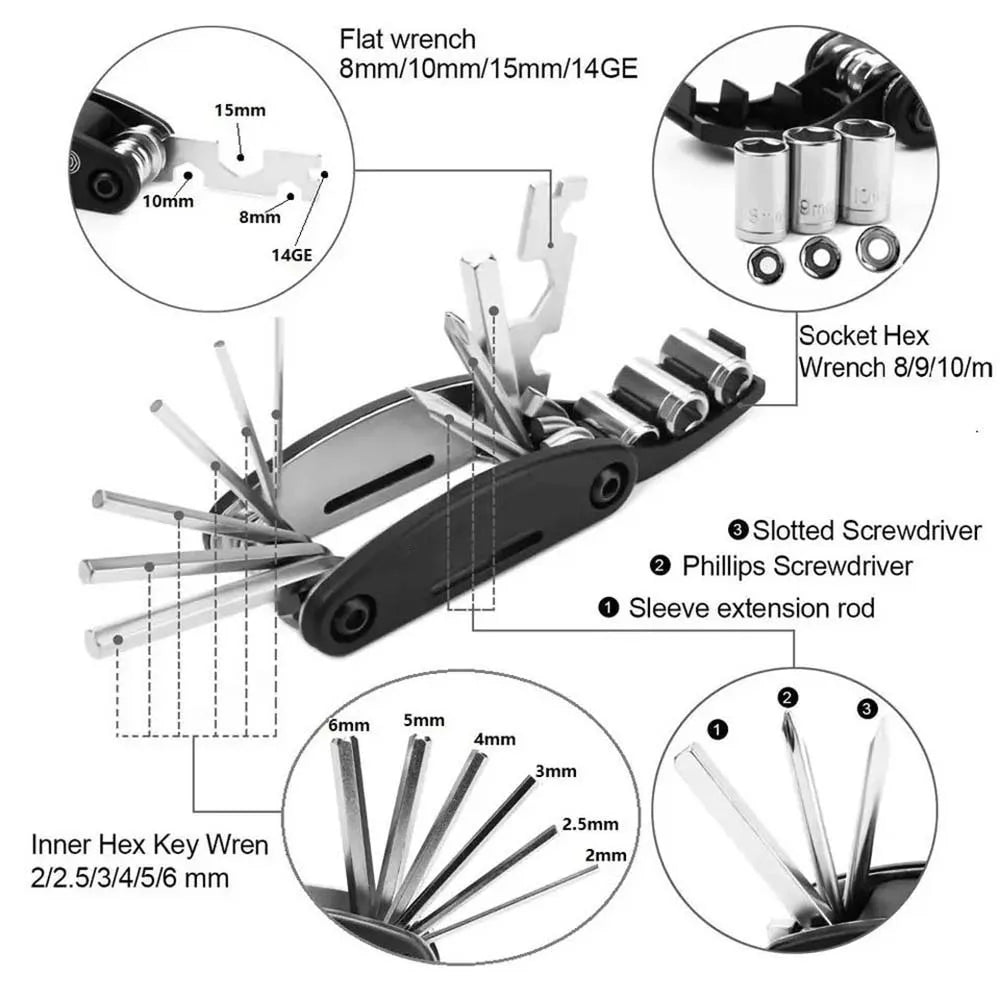 NEW Arrivals 16 in 1 Set Portable Bicycle Repair Tools Kit Hex Wrench Nut Tire Screwdriver Motorcycle Bicycle Repair Tools