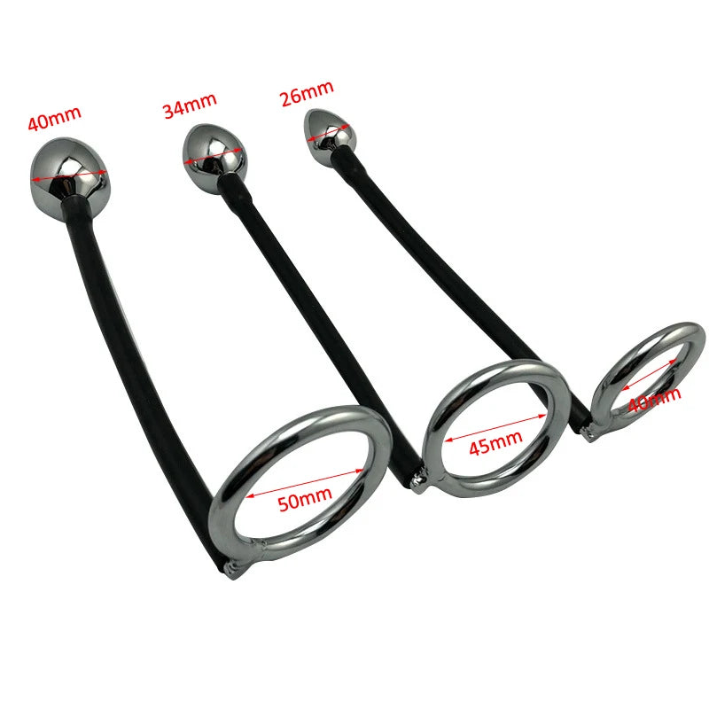 Stainless Steel 3 SIZE Penis Rings with Anal Plug Cock Ring Prostate Massage Chastity Cage Delay Ejaculation Sex Toy for Men Gay