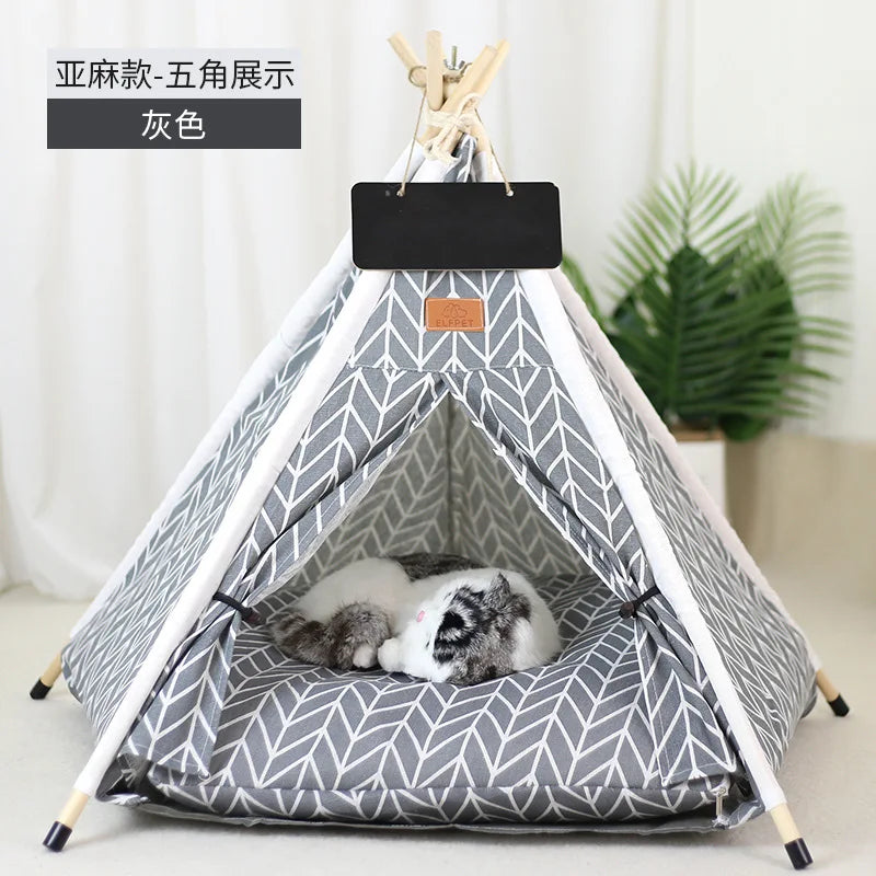 NEW Arrivals Pet Tent House Dog Bed Portable Removable Washable Puppy Cat Indoor Outdoor Korean Kennels Cave with Cushion and Blackboard Pets Supplies