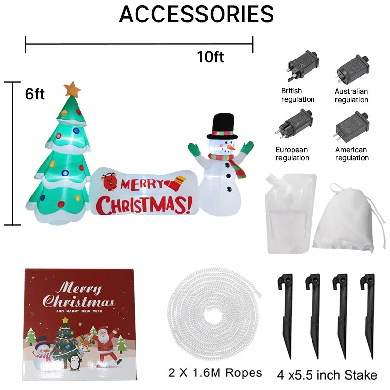 3M/9.8FT Length Christmas Snowman Tree Decor Inflatable Built-in LED Light Outdoor Indoor Party Garden Scene Layout Ornament
