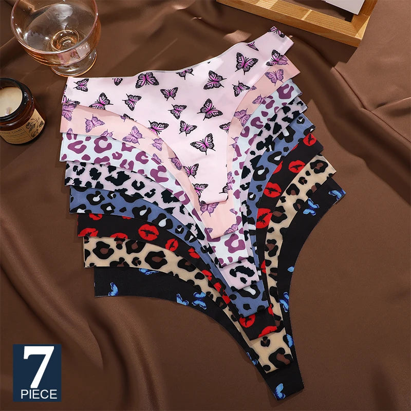 NEW Arrivals 7PCS Set 15 Colors Ice Silk G-String Lady Sexy Thong Women Seamless Girl Panties Fresh Low Waisted Underwear Ladies Girls Sexy Underwear Supplies