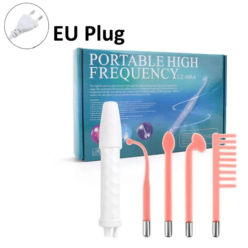 NEW Arrivals 4 In 1 Handheld Electric EU Plug For Face Skin Beauty Tools Portable High Frequency Facial Therapy Wand Acne Treatment Machine Neon Wand Female Home Beauty Salon SPA Accessories Skin Care Supplies