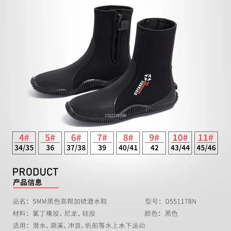 NEW Neoprene 3/5mm Diving Boots Cold Proof Water Booties Man Women Wetsuit Scuba Diving Surfing Aqua Shoes Anti-Slip Water Shoes
