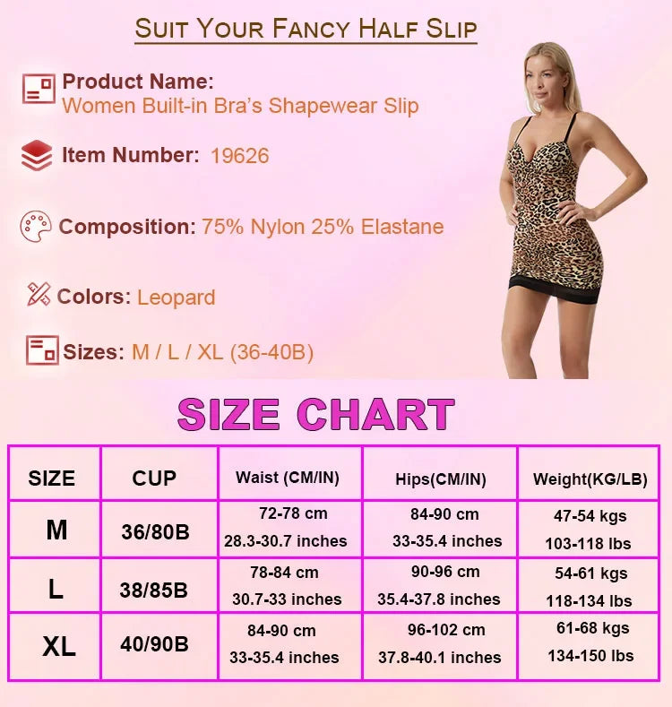 NEW S-2XL Sexy Leopard Shapewear Tank Top Slim Fit Base Layer Skirt Body Shaping Dress Strap Sleepwear Comfortable Underwear Ladies Nightdress