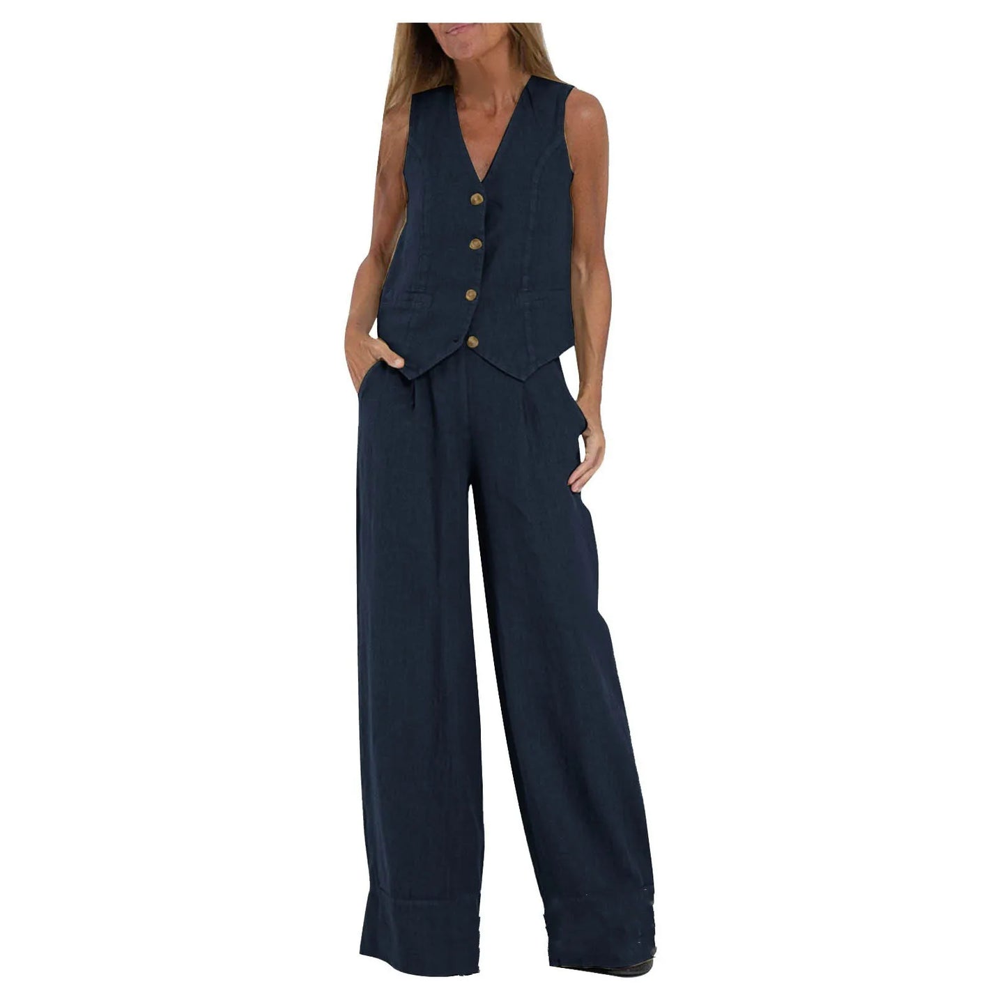 NEW Arrivals 2PCS Set S-2XL UK Size Women's Clothing Spring Summer New Fashionable Vest Pants Collage Splicing Pure Sleeveless Color Temperament Casual Suit