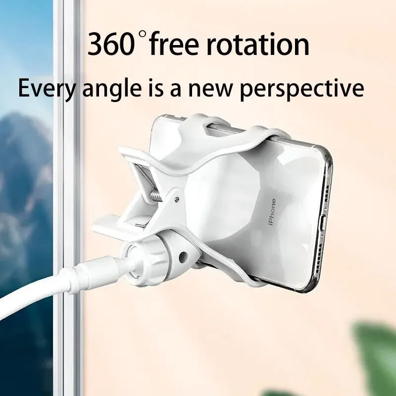 NEW White/Black Color Lazy Bedside Desktop Mobile Phone Clamp Bracket Flexible Long Arm Gooseneck Lazy Person Bracket With Handle Overhead Live Holder Mobile Phones Accessories