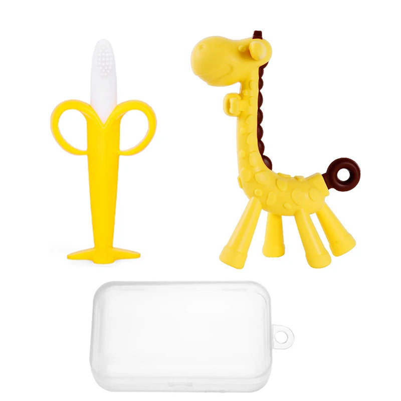 2 PCS Set Baby Medical Silicone Teething Training Toothbrush BPA Free Banana Shape Safe Toddle Teether Chew Toys Teethers Soothe Babies Gums