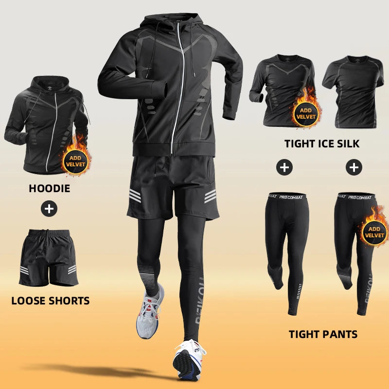 NEW Arrivals S-3XL Plus Size Sports Thermal Suit Men's Fitness Clothes Autumn and Winter Running Speed Drying Clothes Equipment Winter Professional Morning Running Cycling Sports Clothing Supplies