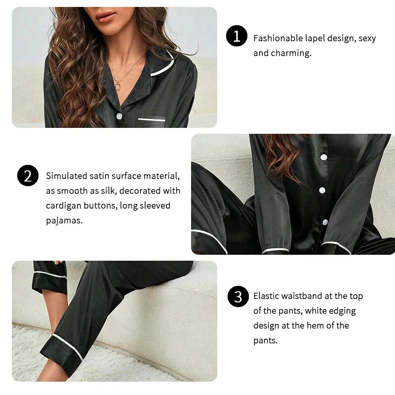 2PCS Set M-5XL Plus Size Ice Silk Pajamas Women Long-Sleeved Solid 8 Colors Loose Home Wear Ladies Comfortable Sleepwear Nightwear Ladies Girls Luxury Fashion Nightwear Supplies