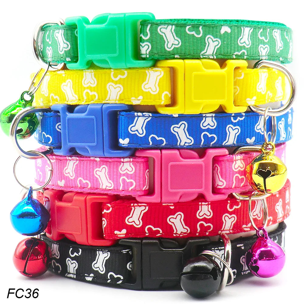 NEW 100PCS Set Dog Collar With Bells Adjustable Customize Necklace Puppy Kitten Collar Accessories Pet Shop Products Rabbit Cats Neck Strap Collar Pets Safety Supplies