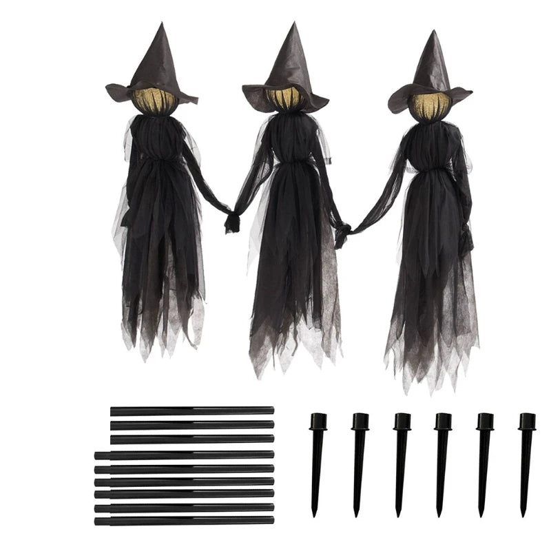 4/3/2/1PCS Halloween Light Up Witches Outdoor Large Party Decor Glowing Witch Head Scary Ghost Decor Holding Hands Horror Prop