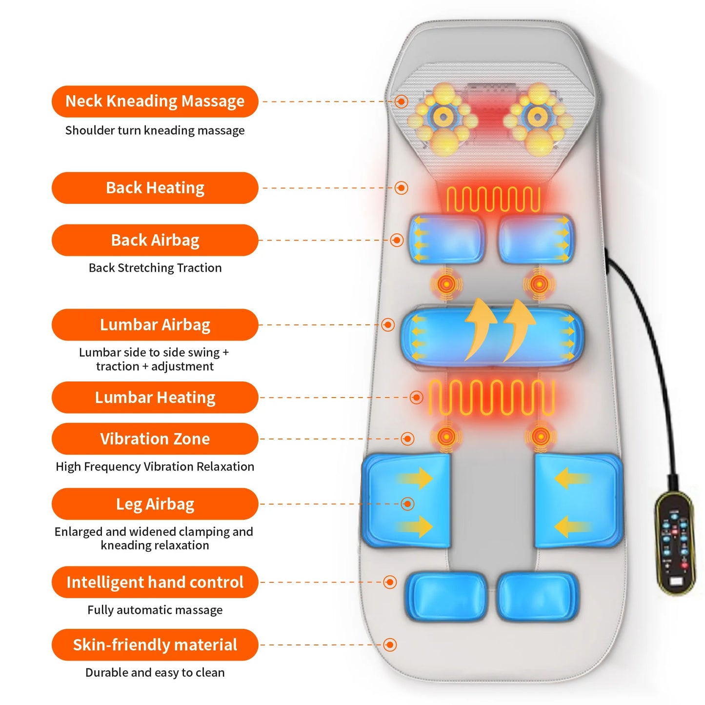 Korean Increase Widen Lengthen Airbag Heated Neck Massager UK Plug Full Body Massage Mat Mattress Traction Lumbar Vibration with Remote Control