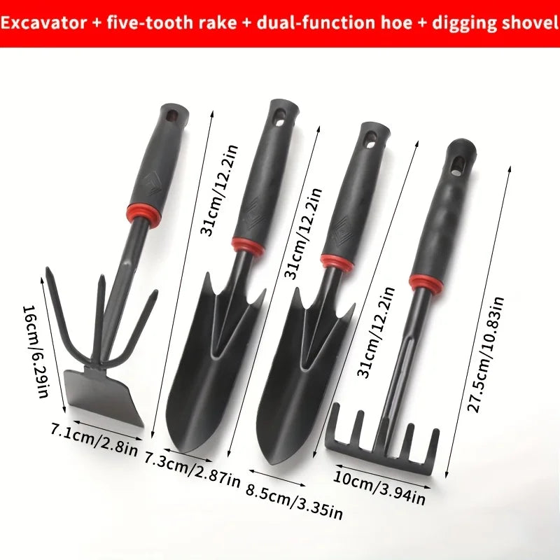NEW Arrivals 4PCS Set Outdoor Gardening Tools Including a Small Shovel for Planting Flowers, a Five-Pronged Rake, a Double-Headed Rake Home Garden Accessories