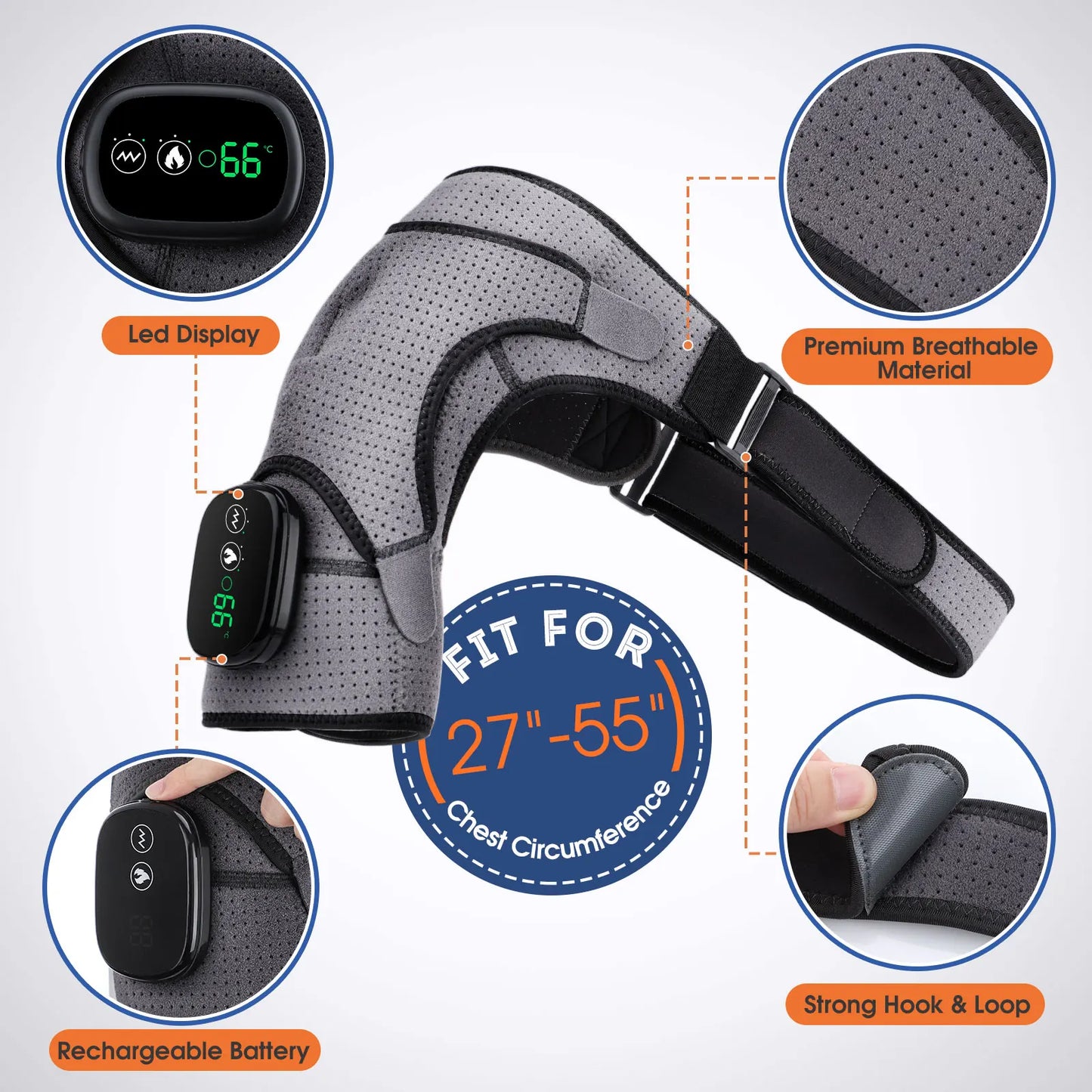 NEW Arrivals Black/Gray Color Heating Massage Device Infrared Therapy Vibration Electric Shoulder Massager Wrap Belt For Neck Back Body Arthritis Relief Pain Sports Health Care Supplies