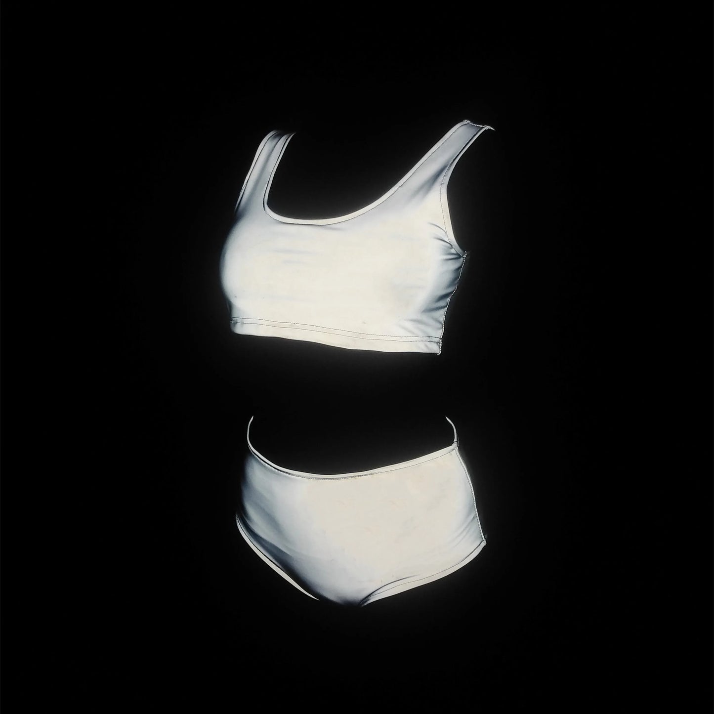 NEW Arrivals PCS Set S-2XL Harajuku Japanese Colorful Reflective Bikinis Women Summer Tech Wear Reflect Light Shorts & Bra Harajuku Swimwear Sexy Tankini Beach Outfits Clothing