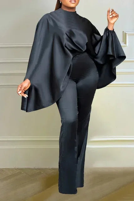 NEW Arrivals 2PCS Set Plus Size 4 Colors Spring Autumn Elegant African Women Long Cloak Sleeve O-Neck Top Long Pant Matching Sets Evening Birthday Party Dashiki Luxury African Clothing Products