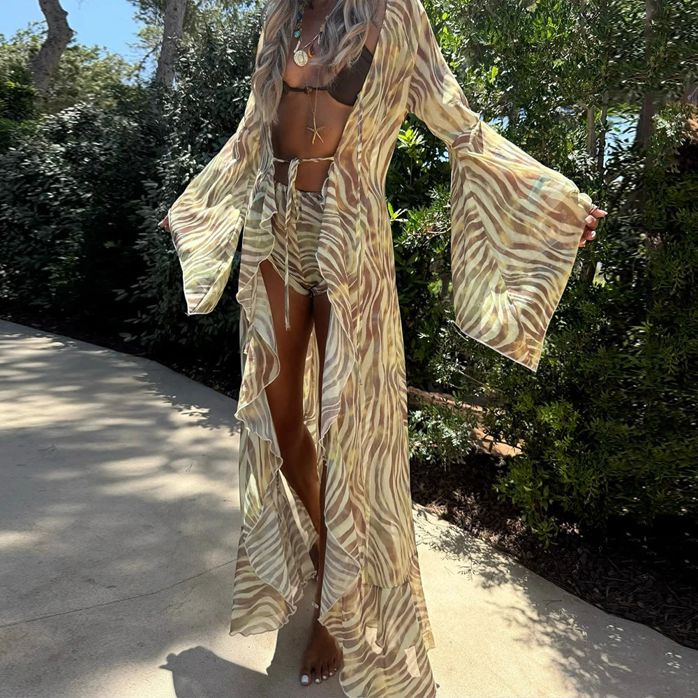 NEW 3PCS Set Zebra Micro Bikini Sexy Swimsuit Women Swimwear Biquini Female Bodysuit Bathing Suits Cover Up Long Skirt