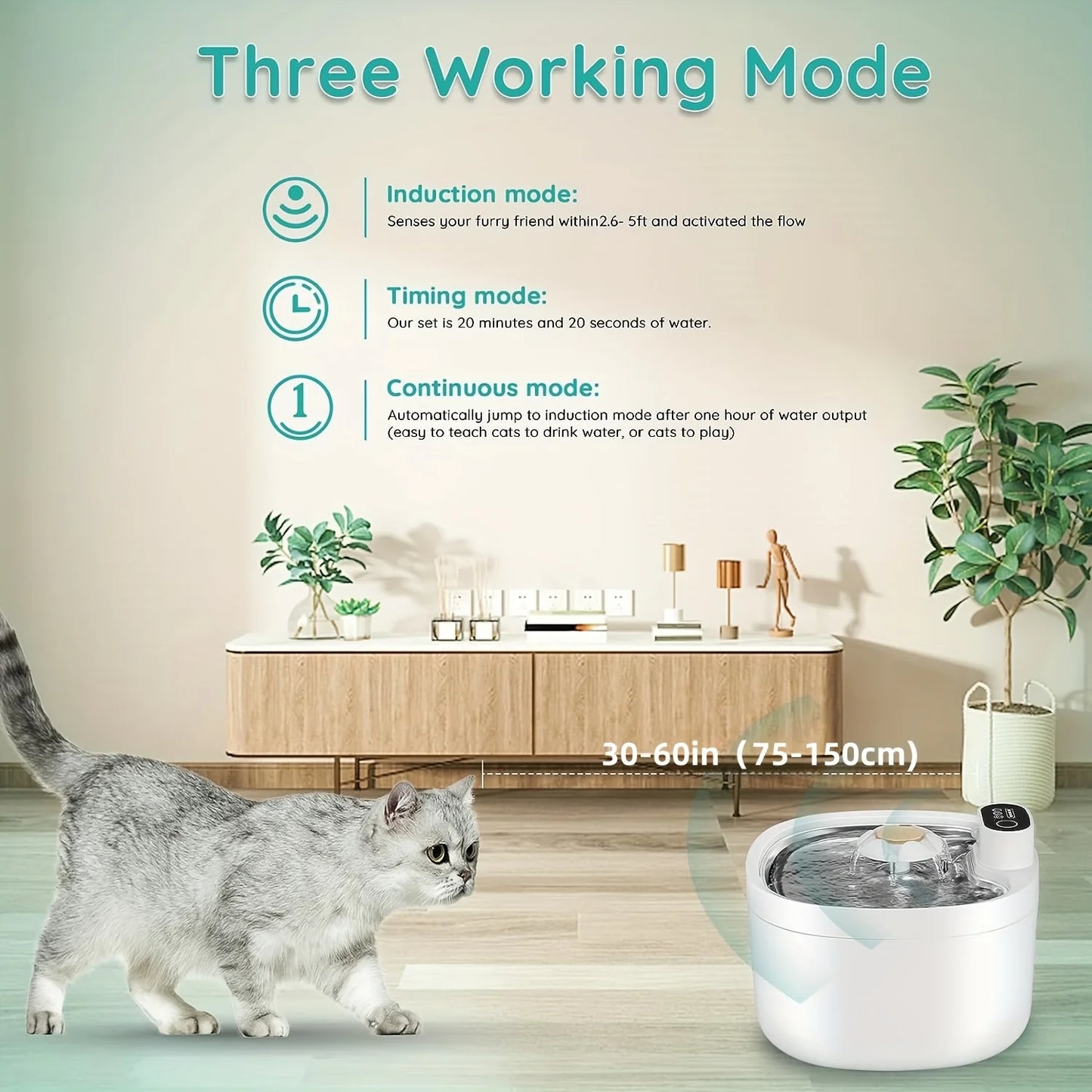 NEW Arrivals Pet Automatic Water Dispenser, Non Plug in Cat Water Dispenser, Stainless Steel Wireless Constant Temperature Water Dispenser Pets Supplies