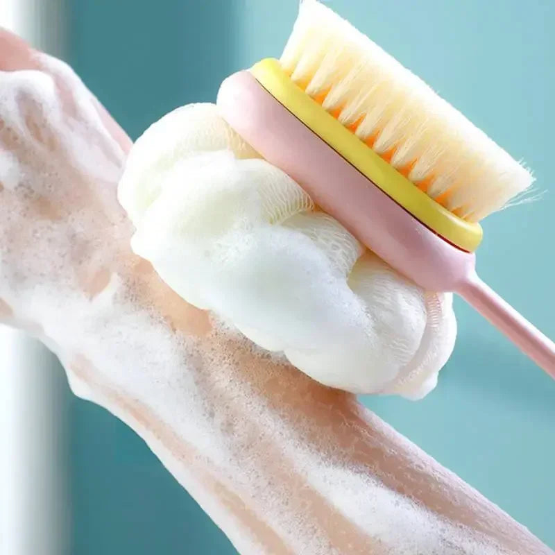 1Pc Pink Sponge Long Soft Hair Bath Brush Doubleside Rub Shower Brush Back Scrubber Exfoliating Tool