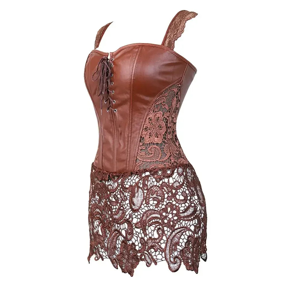NEW S-7XL Plus Size Woman Corset Dress Gothic Leather Corsets Lace Strap Bustier Zip Bustier Steampunk Outfits Party Costumes