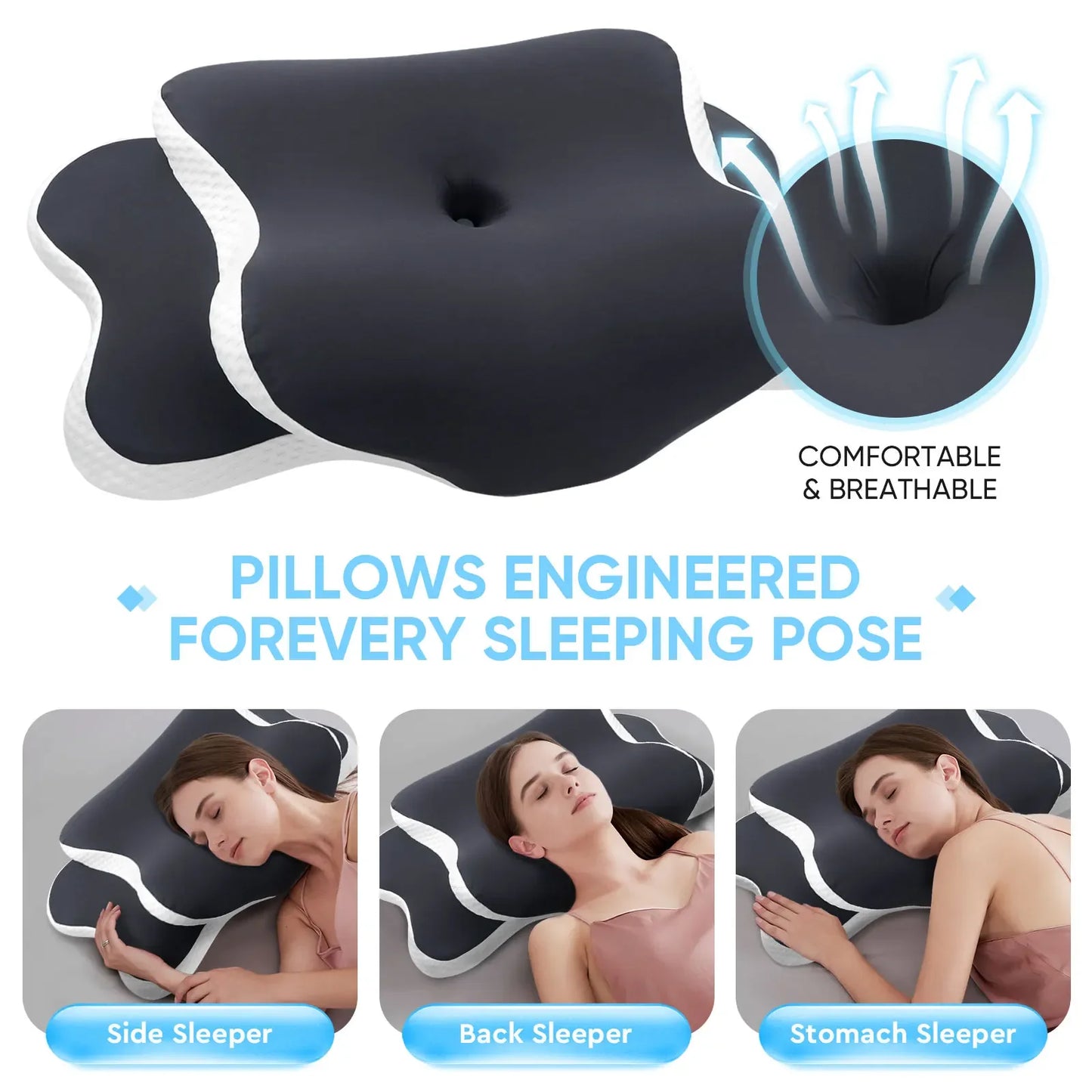 NEW Orange/Dark Gray Color Ergonomic Butterfly Top Quality Memory Foam Pillows Butterfly Shaped Relaxing Cervical Slow Rebound Neck Pillow Pain Relief Sleeping Orthopedic Cushion