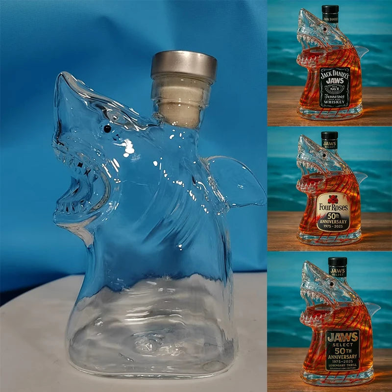NEW Arrivals Shark Statue Whiskey Wine Liquor Bottle, Decanter Wine Decoration For Bar ,Office, Home Animal Whiskey Bottle 3D Engraved Shark Glass 320ml