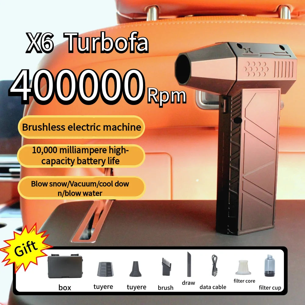 NEW Arrivals Wireless Violent Fan Set 480000RPM Powerful Air Blower Vacuum Dust Cleaner Type-C Charging Strong Winds 62m/s Brushless Turbo Jet Blower BBQ Camping Home PC Car Cleaning Supplies