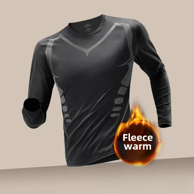 NEW 3PCS Set S-3XL(95Kg+) Men's Thermal Plush Base Layer Set Winter Thickened Cycling Morning Running Training Quick Drying Clothes Fitness Tight Sports Men's Sweats Set