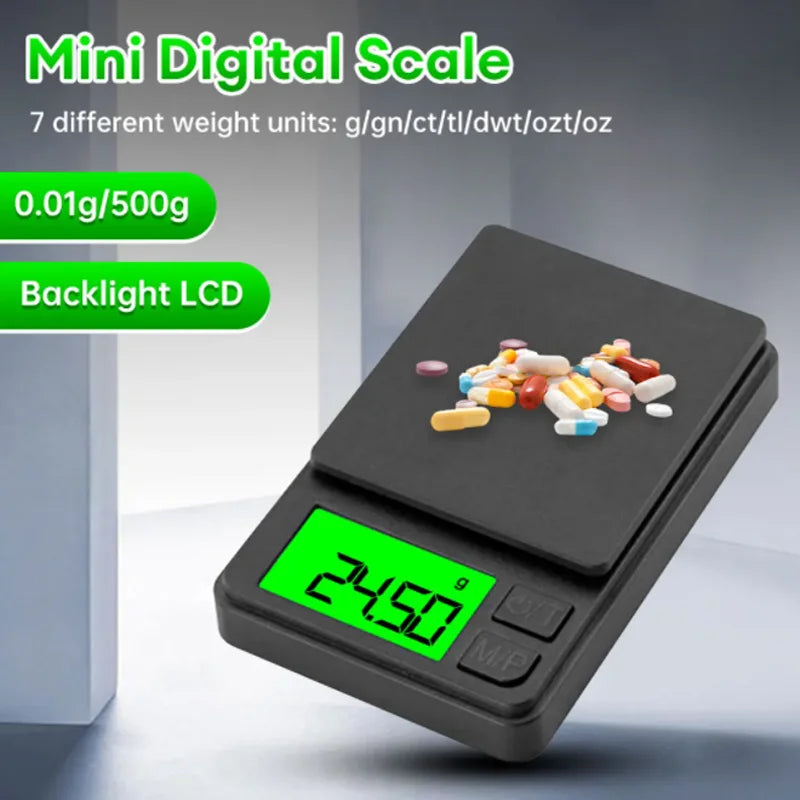 500gr-1000gr Electronic Precision Pocket Scale Digital Display X 0.1g - Digital Gram, Food, Jewelry, Ounces/Grains Scale with Backlit LCD - Mini Scale for Travel Kitchen Home Accessories Devices Food Supplies