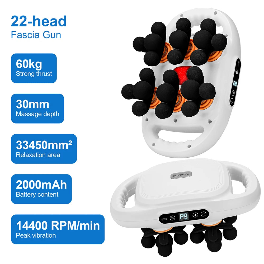 NEW Arrivals 22-Head Fascia Gun High-Frequency Vibration Body Massage Gun Back and Waist Massager Neck Shoulder Massager Muscle Massage Relaxation Accessories Health Care Supplies