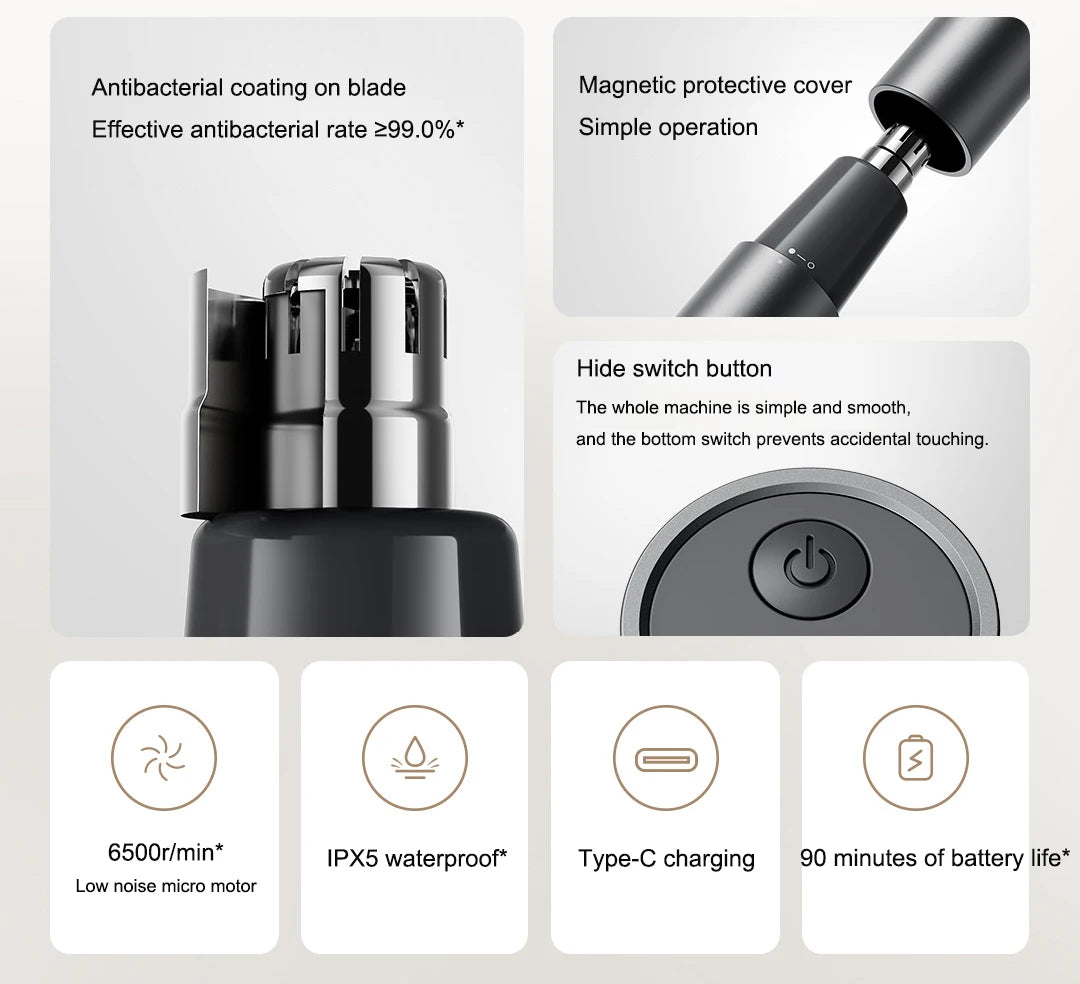 NEW XIAOMI Electric Nose Hair Trimmer Portable Nose Ears Hair Eyebrow Trimmer Accessories for Women Men Rechargeable Painless Clipper Hair Care Supplies