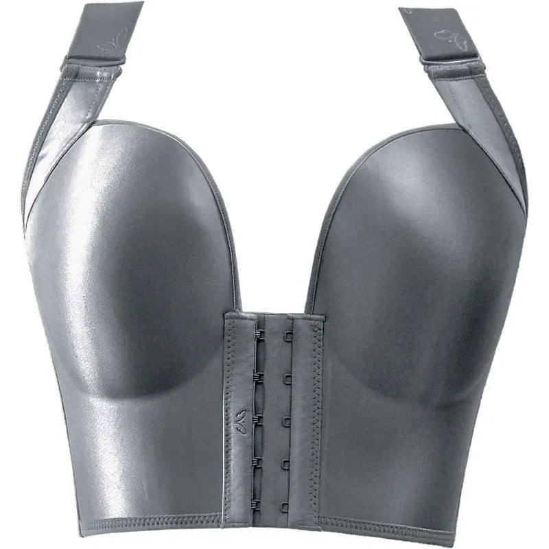NEW Arrivals Plus Size 38(85)- 50(115) Pink/Black/Gray Colors Deep Cup Front Buckle Closure Bras Women's Hide Back Fat Full Coverage Underwear Wireless Thin Pad Luxury Shapewears