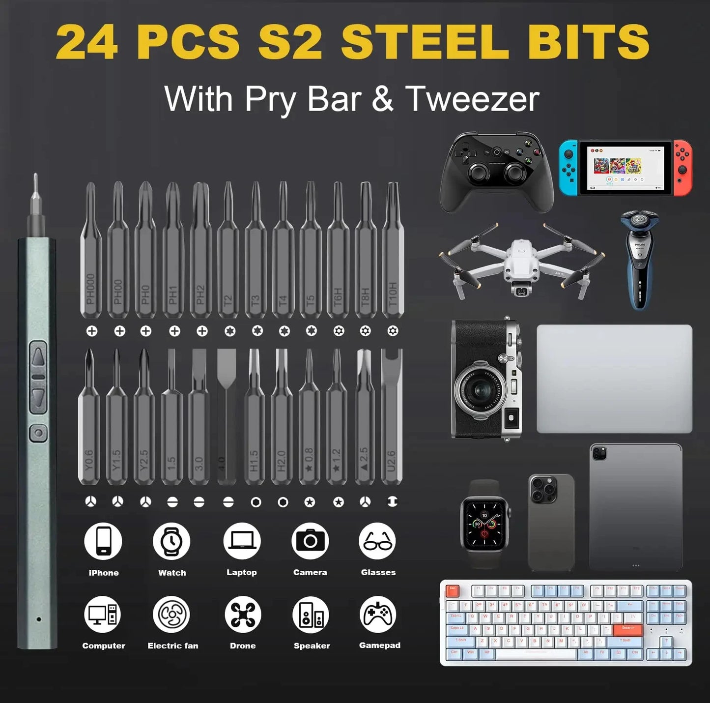 NEW Arrivals 30 in 1 Plus Set Precision Electric Screwdriver Set Magnetic Phillips Screw Driver Bits Professional Repair Tools for Laptop Tablets Mobile Phones Drone iPhone PC DIY