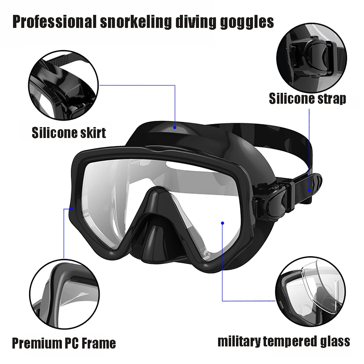 NEW Professional Diving Mask Snorkel Set For Adults Tempered Glass Scuba Professional Panoramic Snorkeling Gear Swimming Training Snorkel Kit Swimming Accessories Sports Supplies