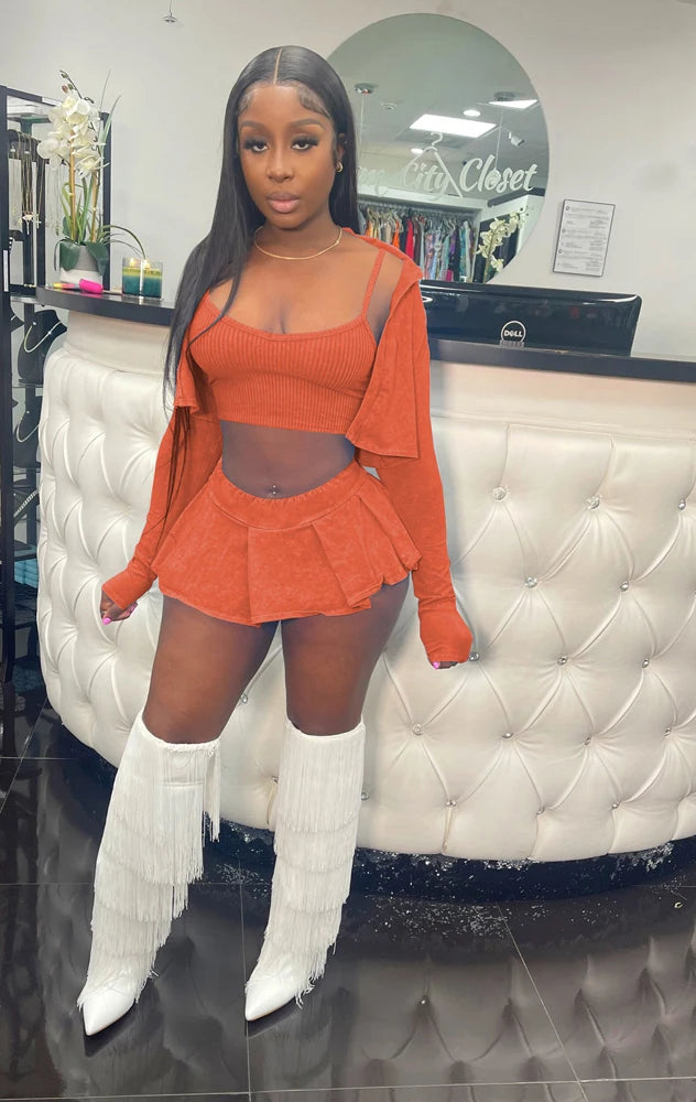 NEW Arrivals 3PCS Set S-2XL Size Black/Sky Blue/Orange/Pink Color Spring Summer Women Sexy Clothing Street Club Hot Outfits Sexy Skirts Evening Beach Rave Party Night Club Pleated Mini Skirt Set